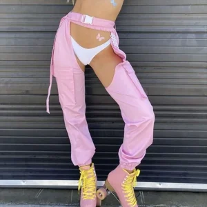 Women Fashion Sexy Casual Solid Color Chain Hollow-Out High Waiste Pants