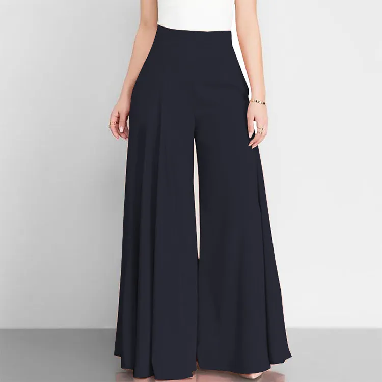Women Fashion Casual Solid Color High Waist Wide Leg Thin Pants - Image 5