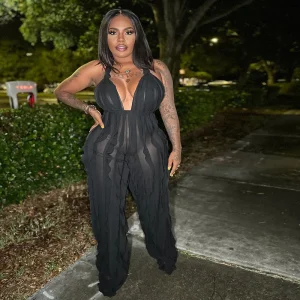 Women Summer Lotus Edge Sexy Backless Halter Jumpsuit