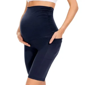 Pregnant Women Casual Solid Color High-Waist Slim-Fit Abdomen-Supporting Shorts