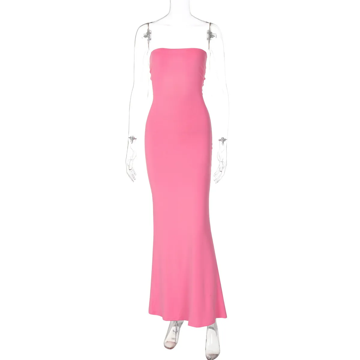 Summer Women Fashion Sexy Solid Color Strapless Backless Tight Maxi Dress - Image 5