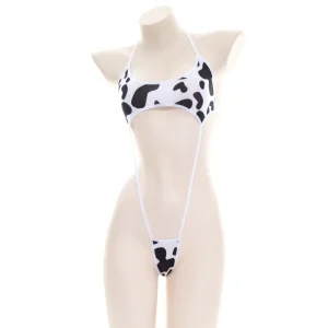 Women Fashion Dot Cow Pattern Lace-Up One-Piece Sexy Lingerie
