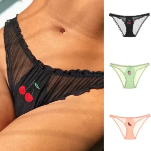 Women Fashionn Sexy Transparent Mesh Lace Ruffled Underwear