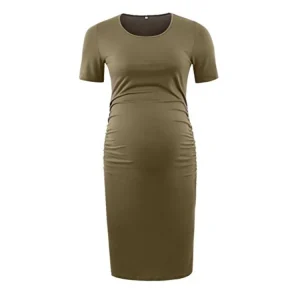 Pregnant Woman Casual Simple Solid Color Round Neck Short Sleeve Dress