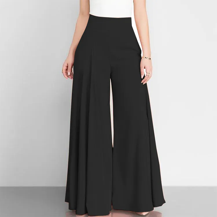 Women Fashion Casual Solid Color High Waist Wide Leg Thin Pants - Image 4