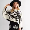 Women Fashion Casual Western Digital Printed Bat Sleeve Loose Knitted Top
