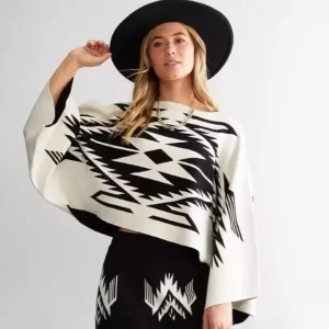 Women Fashion Casual Western Digital Printed Bat Sleeve Loose Knitted Top