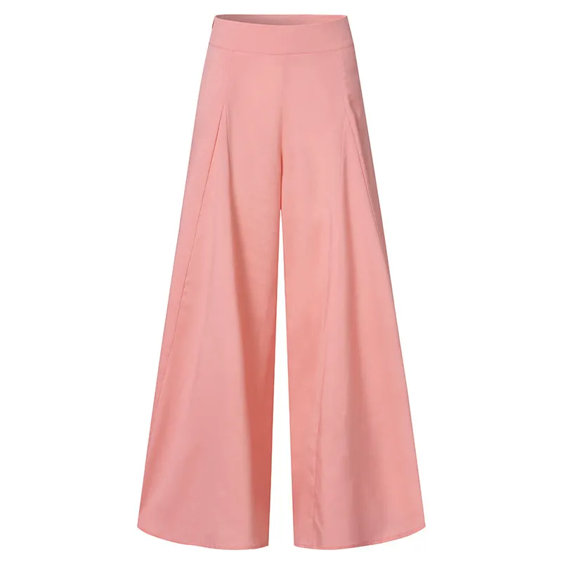 Women Fashion Casual Solid Color High Waist Wide Leg Thin Pants - Image 2