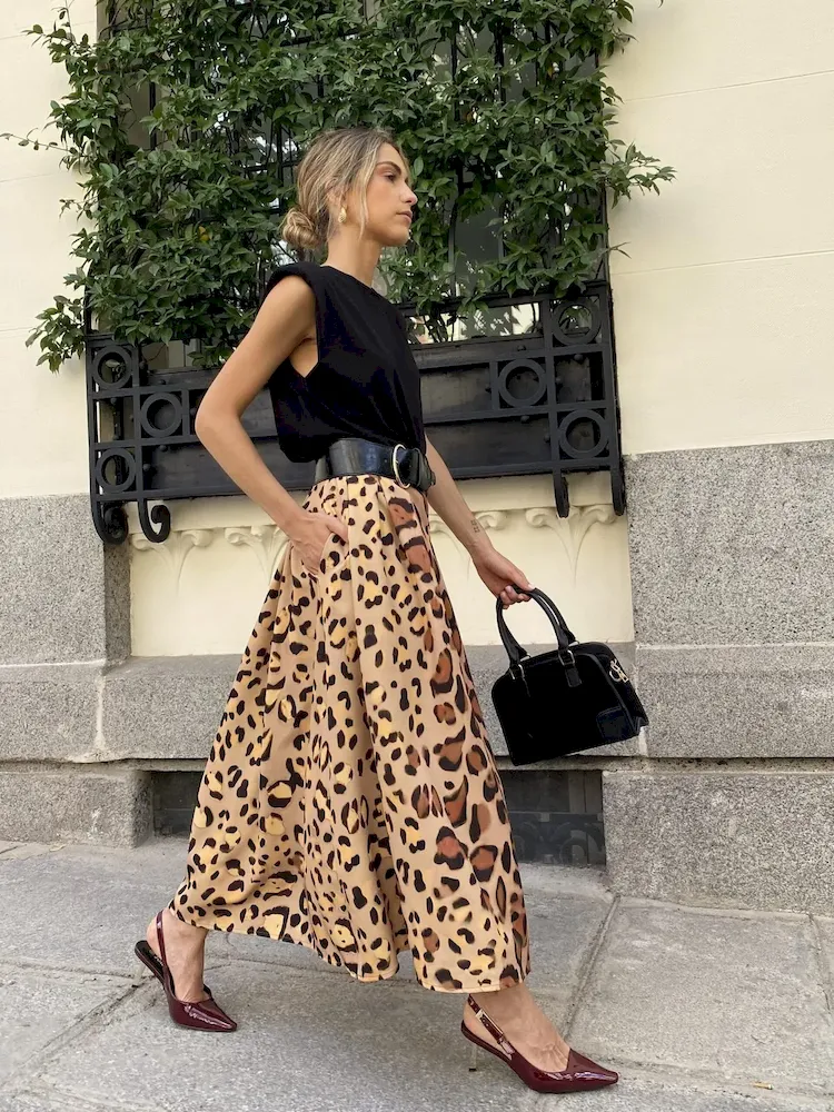 Women Fashion Leopard Print Elegant Large Swing Skirt - Image 4