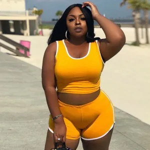 XL-4XL Plus Size Women Solid Color Tank And Leisure Shorts Sportswear Set