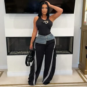 Women Fashion Casual Loose Strip Pants