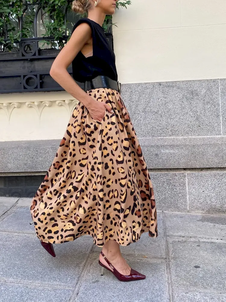 Women Fashion Leopard Print Elegant Large Swing Skirt - Image 3