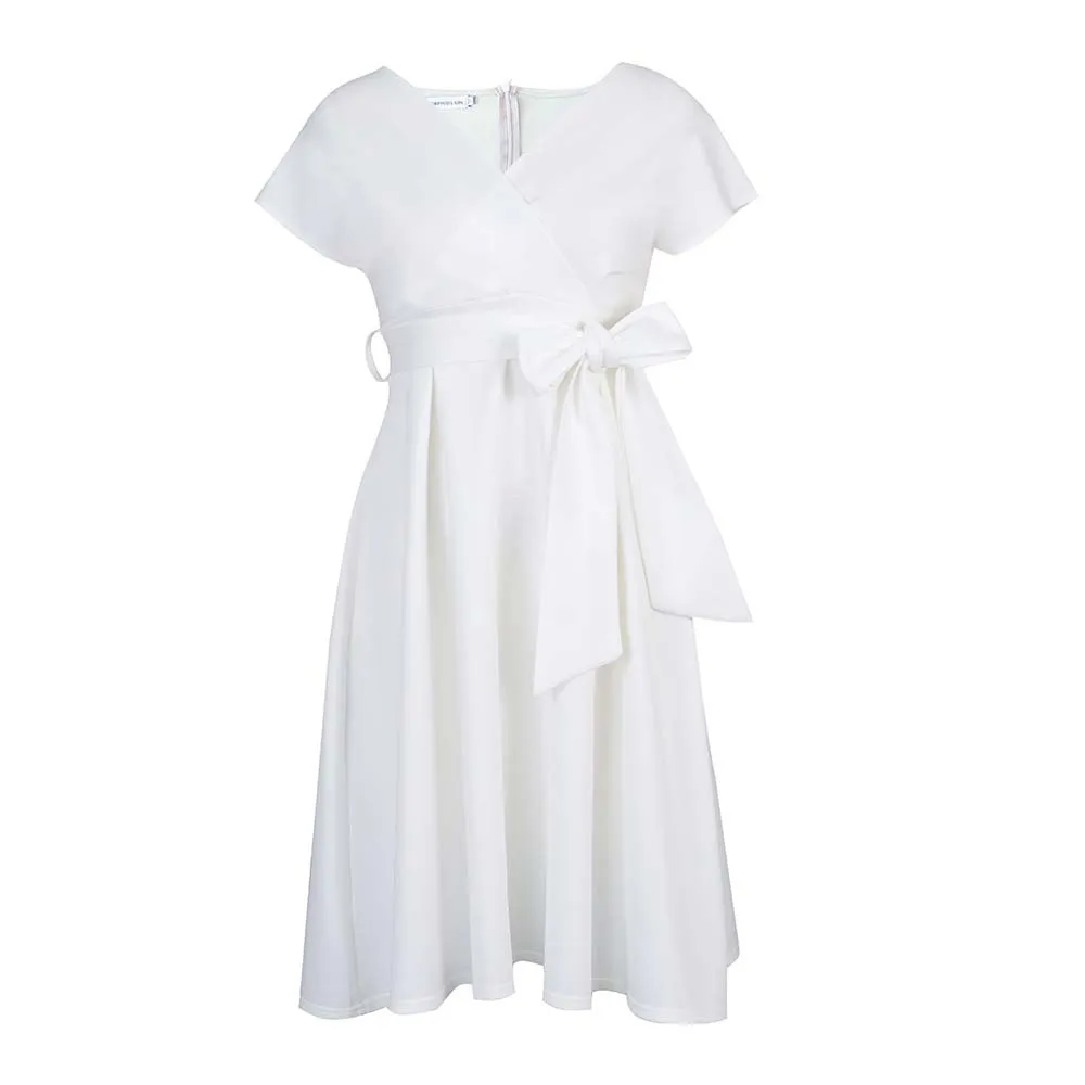 Summer Women Fashion Sexy Solid Color V-Neck Bow Strap Dress - Image 6