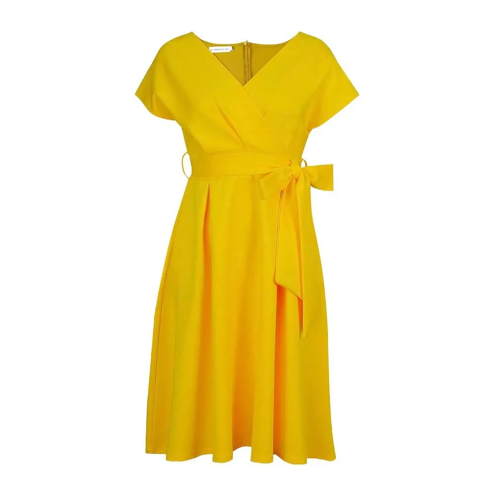 Summer Women Fashion Sexy Solid Color V-Neck Bow Strap Dress - Image 7