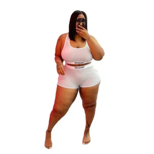 Women Basic Sleeveless Round Neck Letter Print Color Blocking Swimwear Two Piece Set