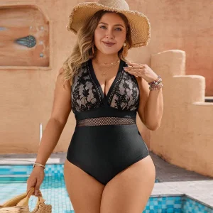 Fashion Sexy Push-Up Solid Color Backless Lace One-Piece Swimwear