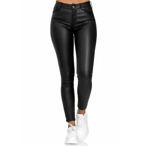 Women Fashion Casual Tight Solid Color Pu Leather Pants