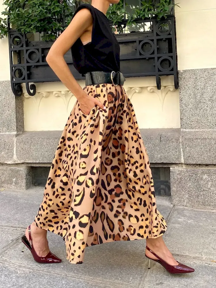 Women Fashion Leopard Print Elegant Large Swing Skirt - Image 2